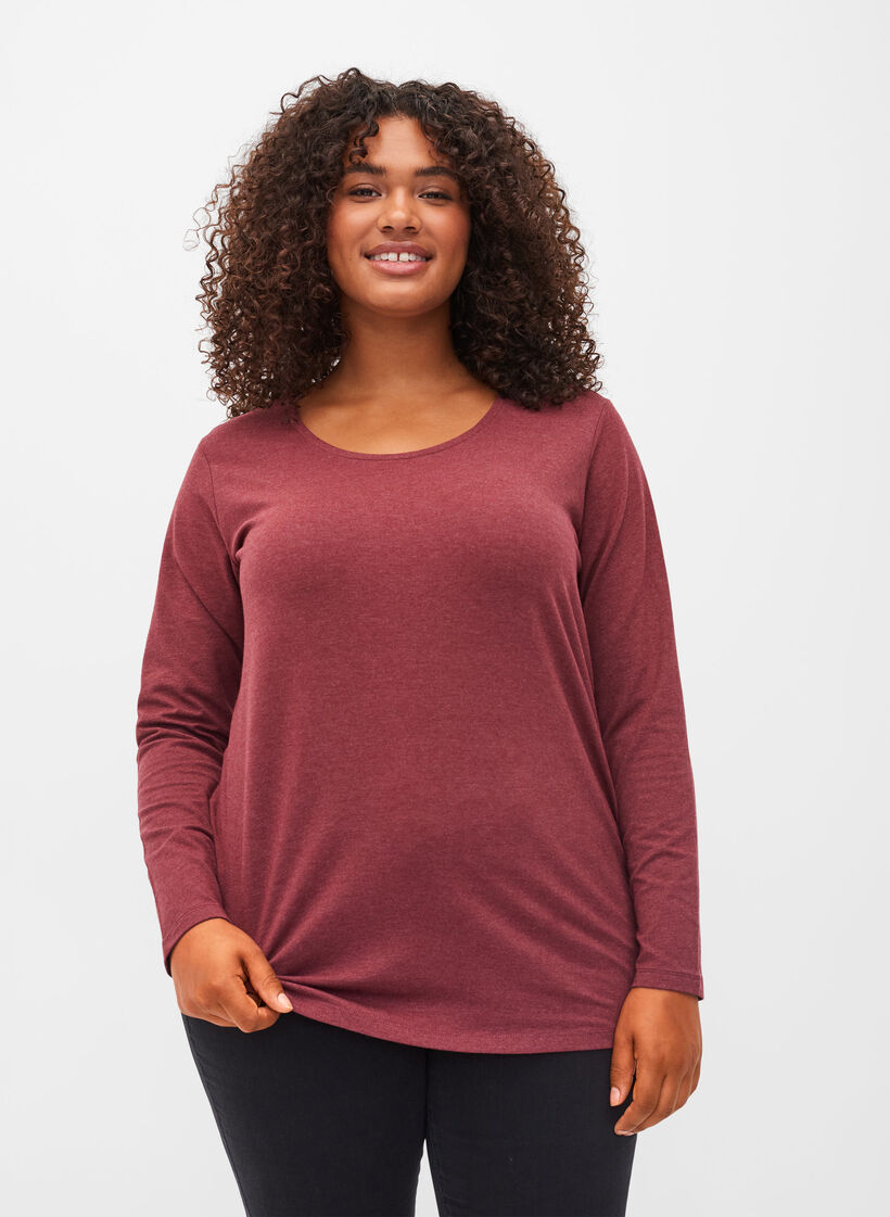 Basis bluse med lange ærmer, Cabernet Melange, Model image number 0