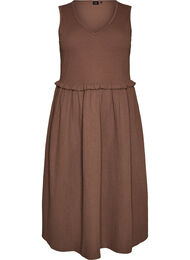 &AElig;rmel&oslash;s midikjole i bomuld med rib og musselin, Brun
