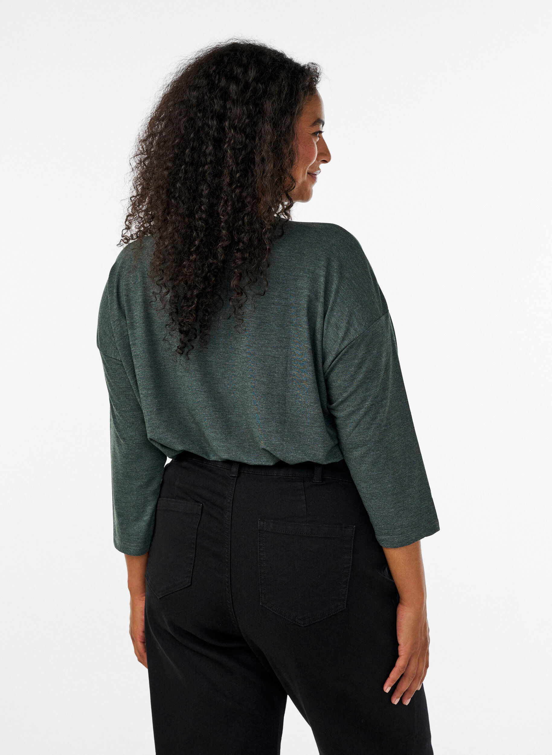 ZizziJerseybluse med 3/4 &aelig;rmer, Gr&oslash;n, Model image number 2