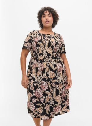 Printet viskose kjole med smock, Paisley Flower, Model image number 0