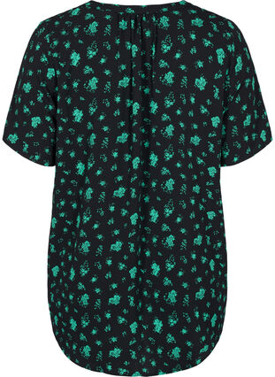 Printet bluse med korte ærmer, Green Flower AOP, Packshot image number 1