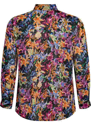 FLASH - Langærmet skjorte med blomsterprint, Orange Pink Flower , Packshot image number 1