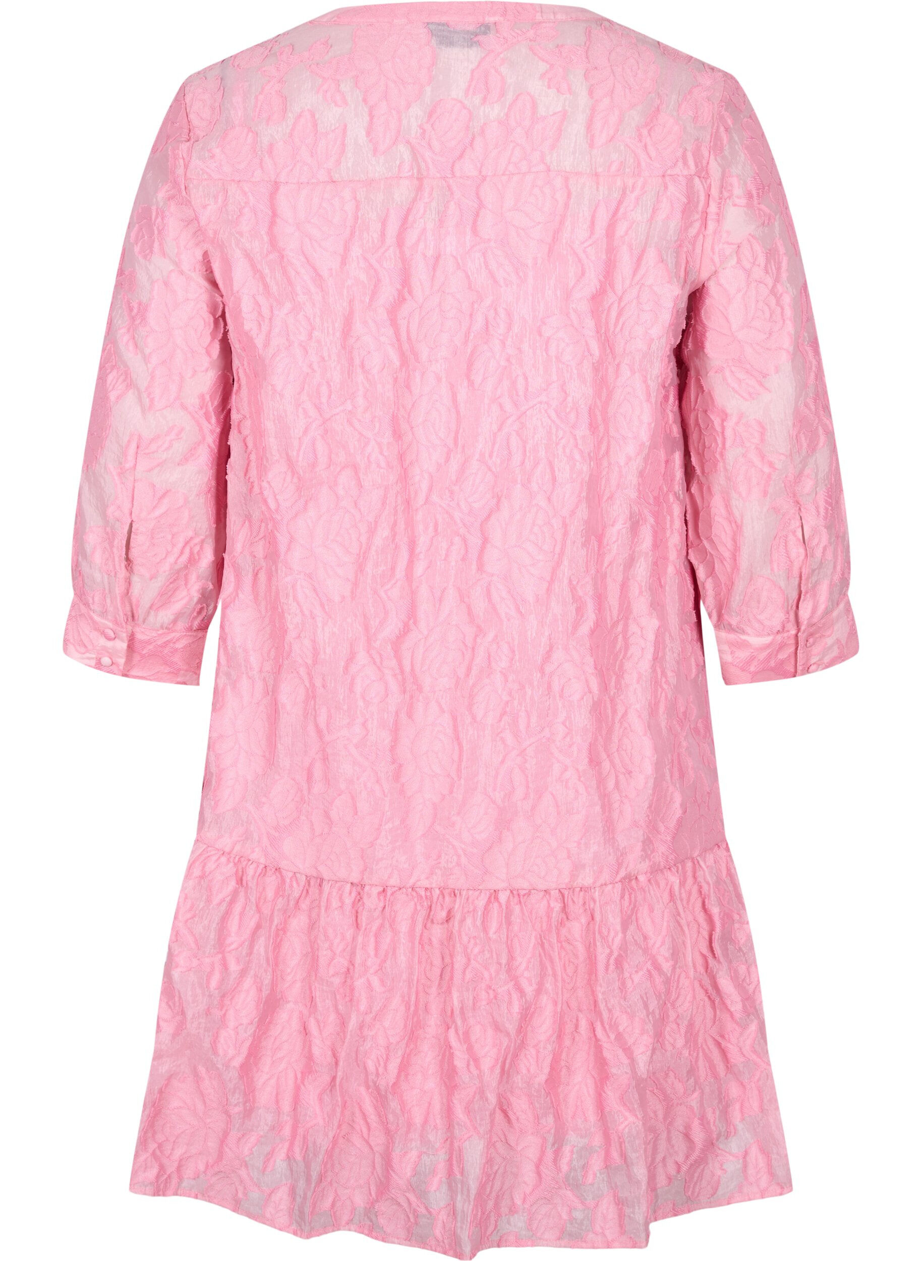 Zizzi Jacquard kjole med fl&aelig;ser og a-shape, Cashmere Rose, Packshot image number 1