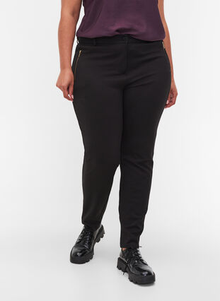 Tætsiddende bukser med lommer og lynlås, Black, Model image number 2
