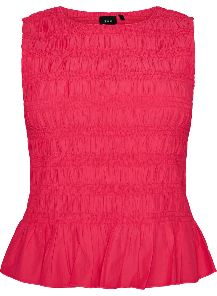 Smocktop med b&aring;dudsk&aelig;ring peplumkant, Lyser&oslash;d, Packshot image number 0