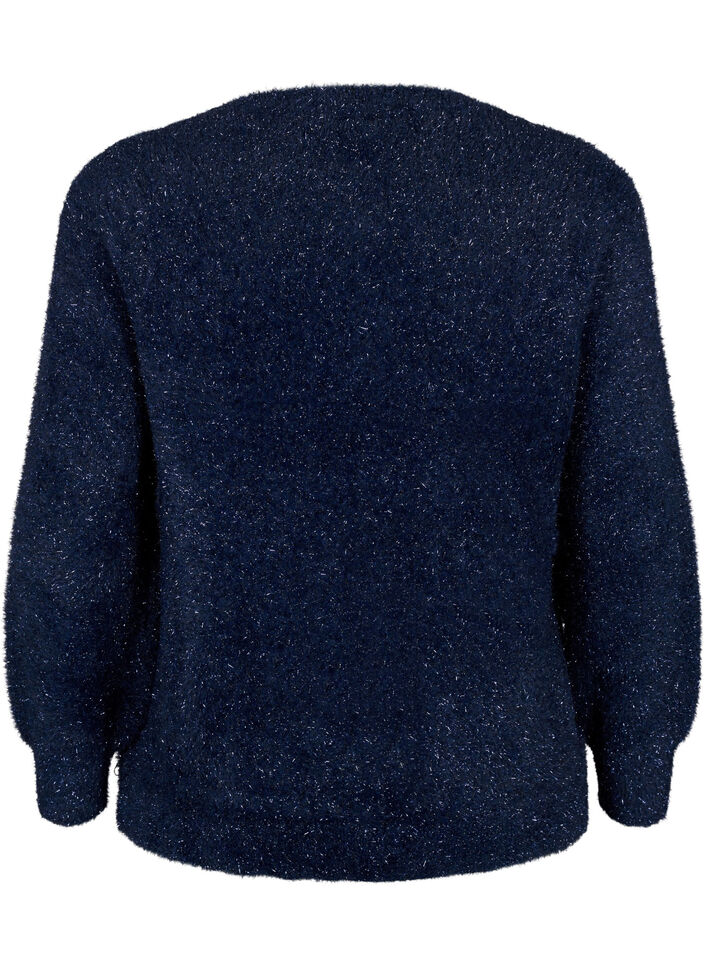 Strikbluse med glittertråd, Blå, Packshot image number 1