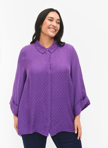 Skjorte i viskose med tone-i-tone mønster., Lavender Violet, Model image number 0