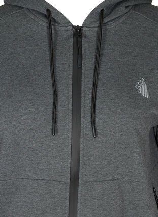 Sweat cardigan med lynlås og hætte, Dark Grey Melange, Packshot image number 2