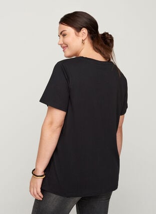 Bomulds t-shirt med tryk, Black, Model image number 1