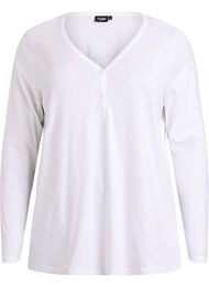 Lang&aelig;rmet t-shirt med V-hals og knapper, Hvid