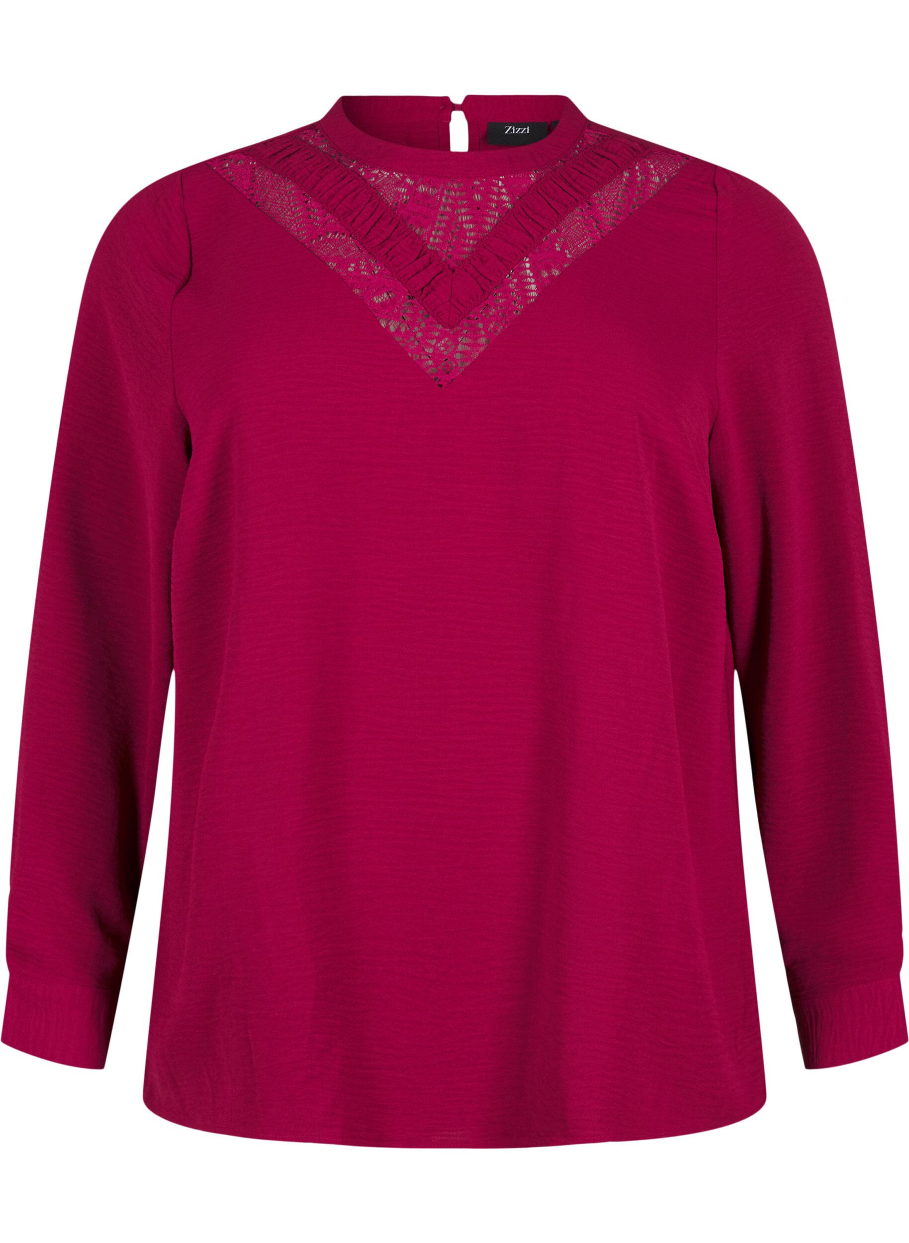 Zizzi Bluse med blondedetalje, Red Plum, Packshot image number 0