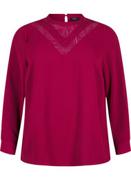 Bluse med blondedetalje, Red Plum