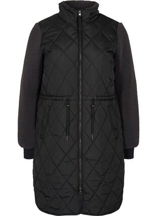 Quiltet jakke med teddy og justerbar talje, Black Comb, Packshot image number 0