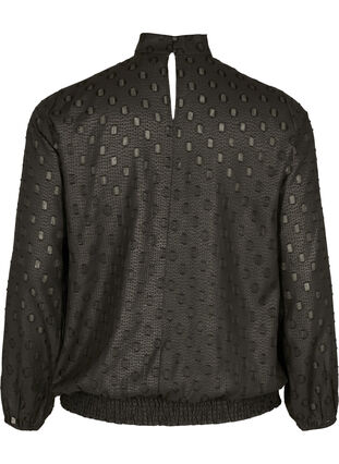 Mønstret bluse med lange ærmer og smock, Black, Packshot image number 1