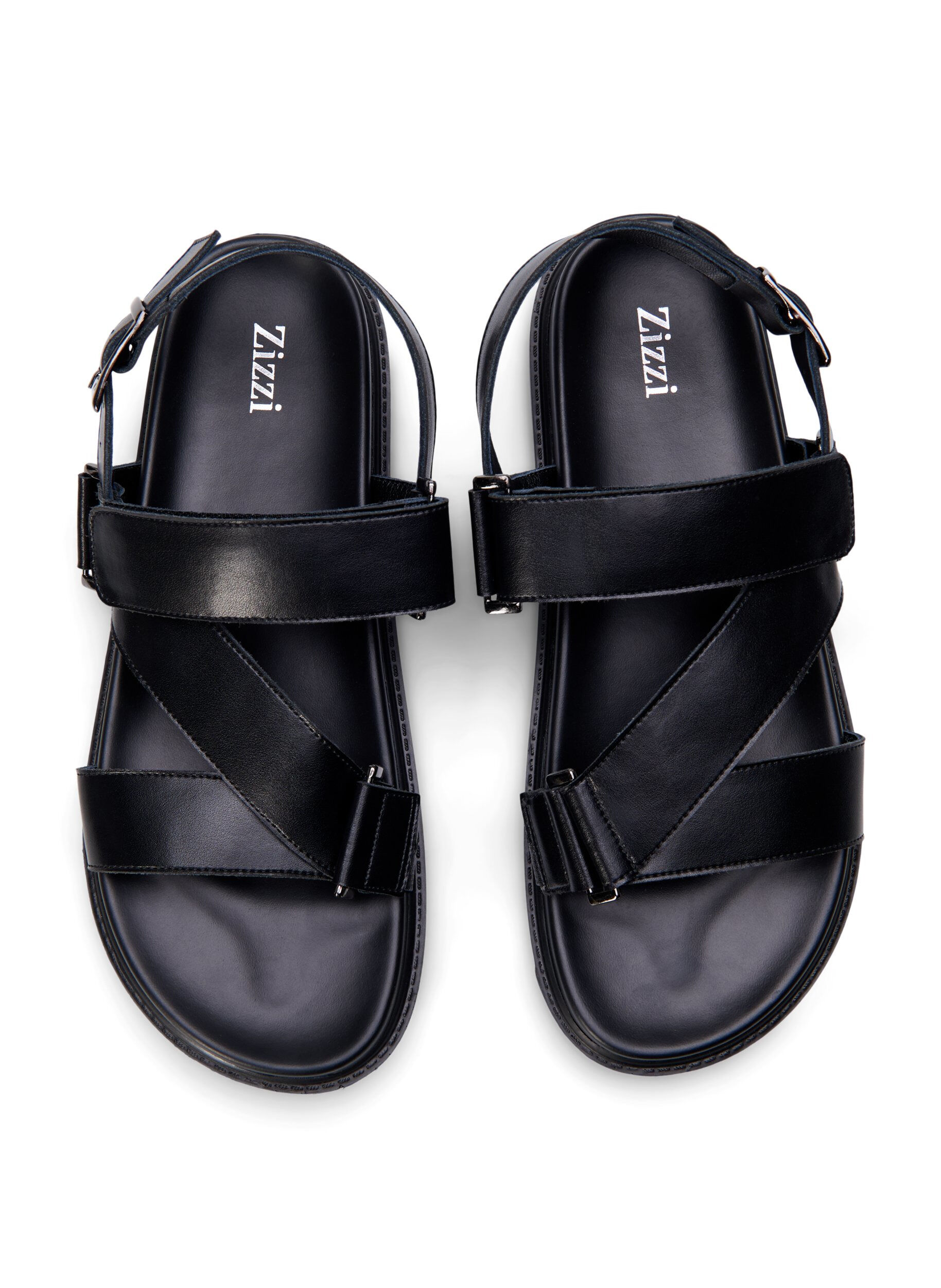 Zizzi Wide fit - L&aelig;dersandal med justerbare stropper, Sort, Packshot image number 2