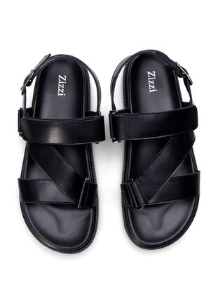 Wide fit sandal i læder med justerbare stropper, Black, Packshot image number 2