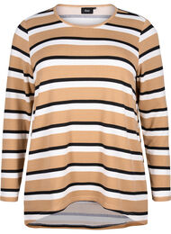 Stribet bluse med lange &aelig;rmer, Sort