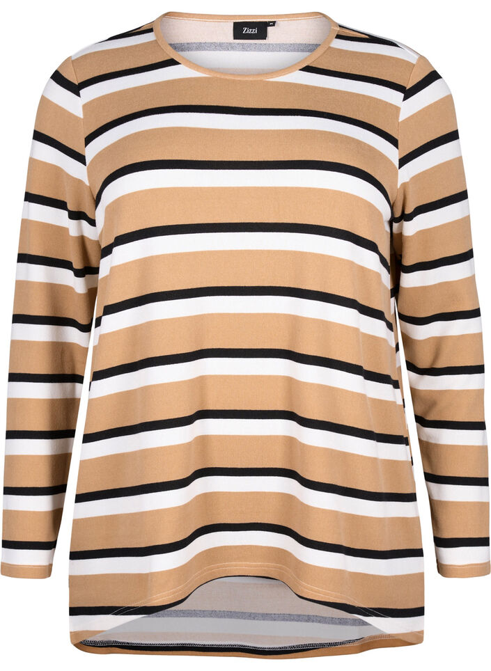 Stribet bluse med lange &aelig;rmer, Sort, Packshot image number 0