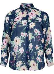 FLASH - Langærmet skjorte med blomsterprint, Navy Flower