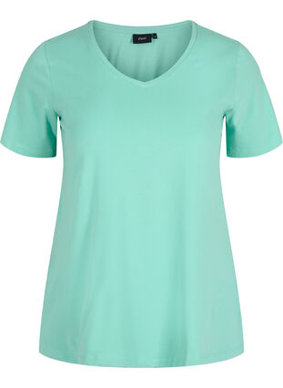 Basis t-shirt med v-hals, Dusty Jade Green, Packshot image number 0