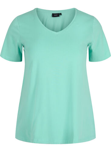 Basis t-shirt med v-hals, Dusty Jade Green, Packshot image number 0