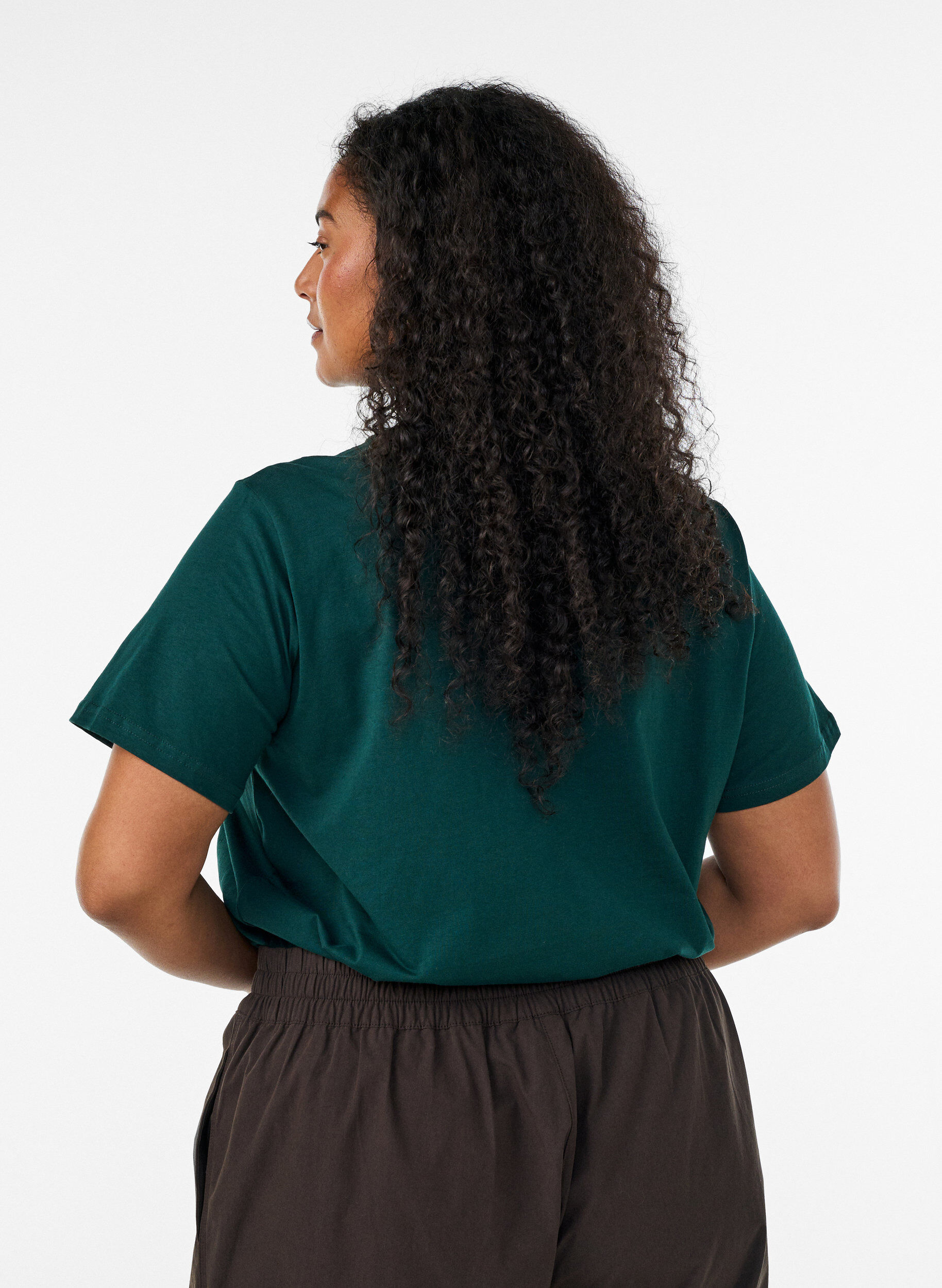 ZizziBasis t-shirt i bomuld med rund hals , Gr&oslash;n, Model image number 2