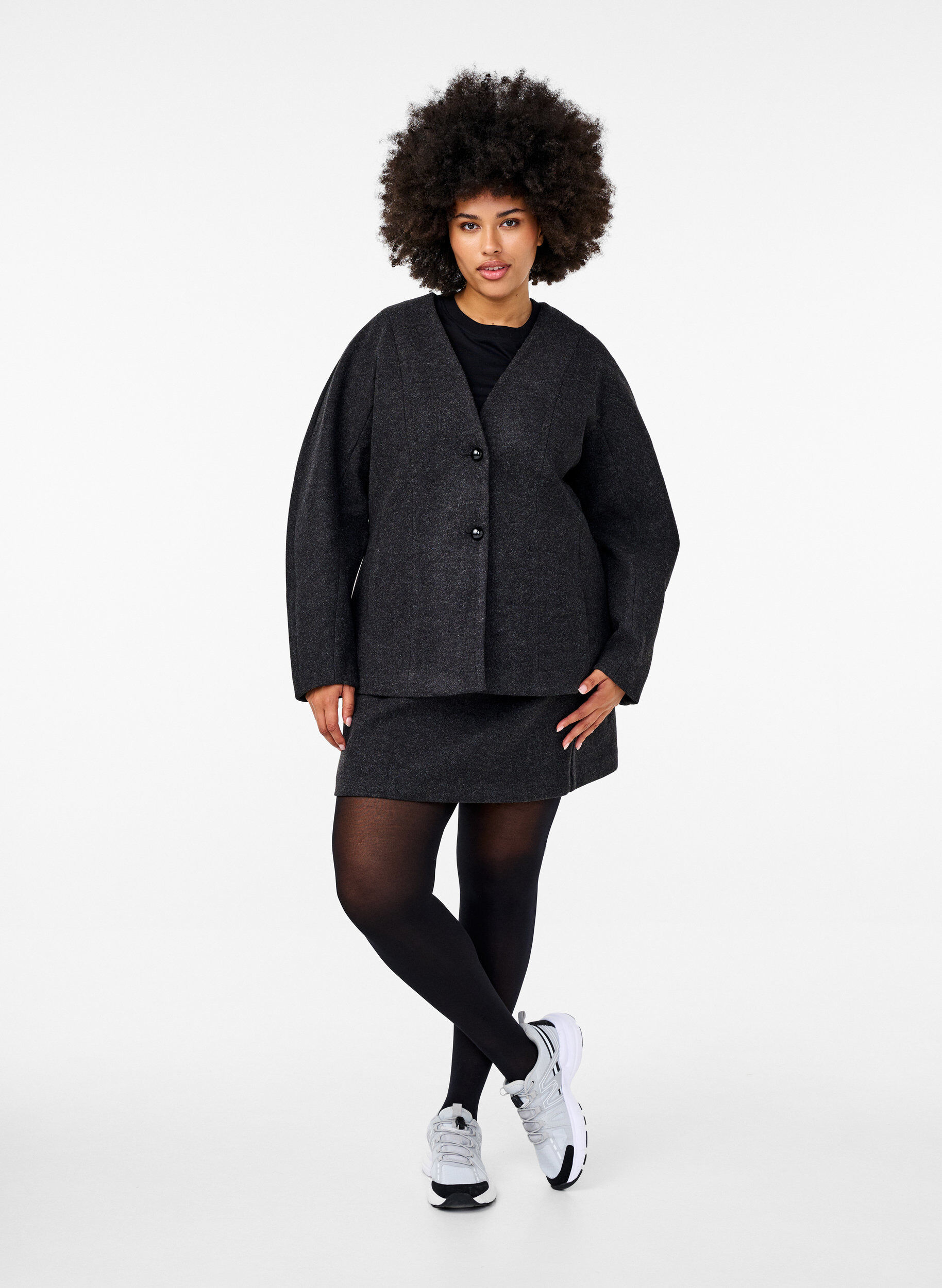 Zizzi Taljeret blazer, Dark Grey Melange, Model image number 2