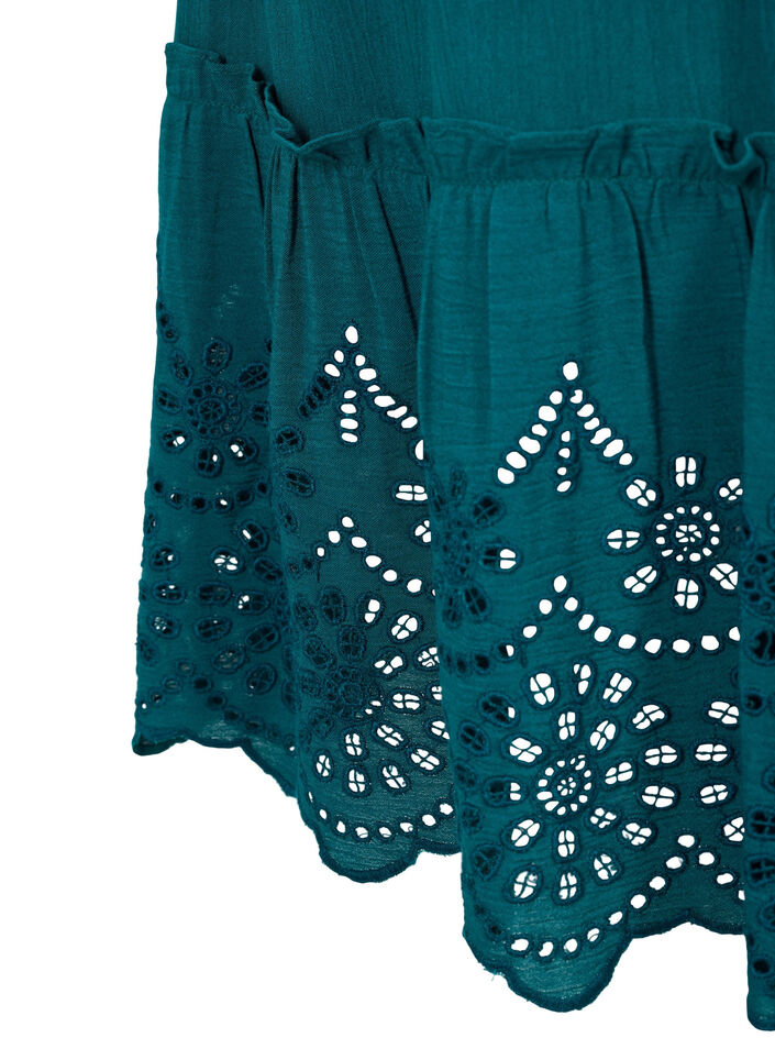 Viskose strandkjole med smock og broderi anglaise, Deep Teal, Packshot image number 3