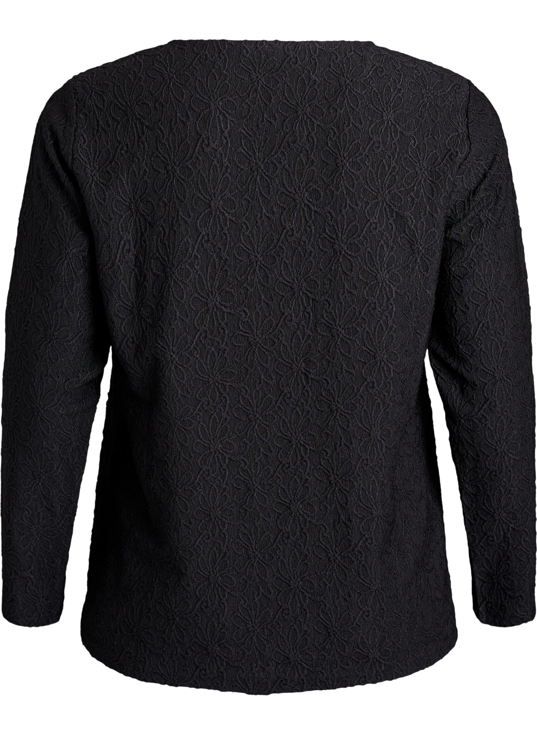 Zizzi Lang&aelig;rmet bluse med blomsterstruktur, Sort, Packshot image number 1