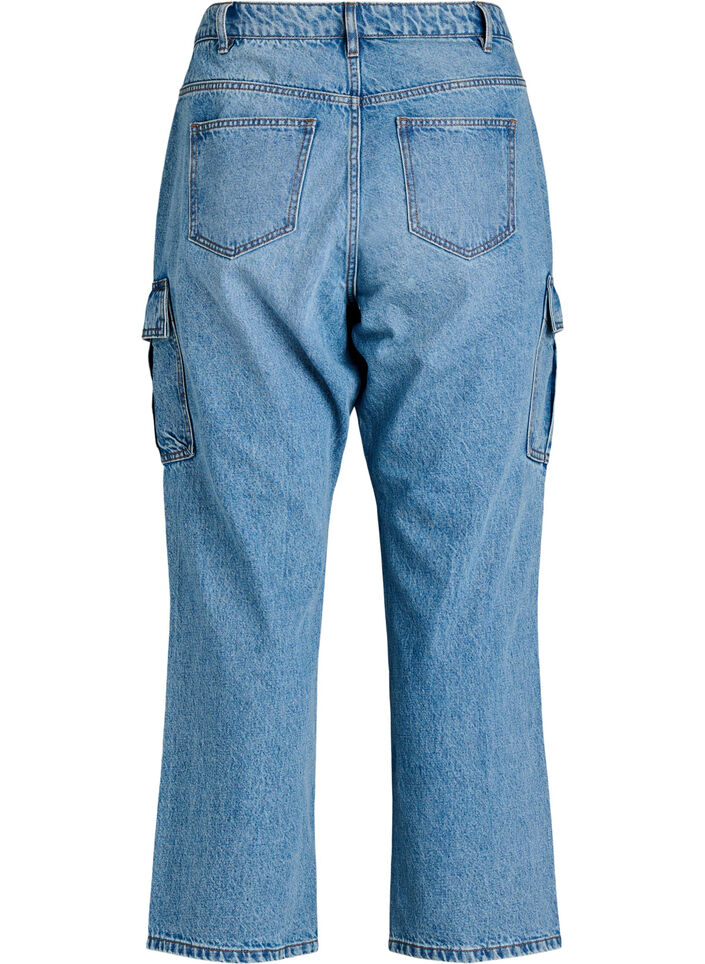 Løstsiddende cargojeans med høj talje, Light Blue, Packshot image number 1