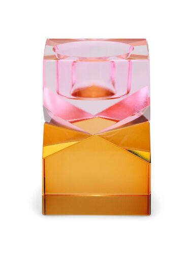 Lysestage i krystalglas, Pink/Amber, Packshot image number 0
