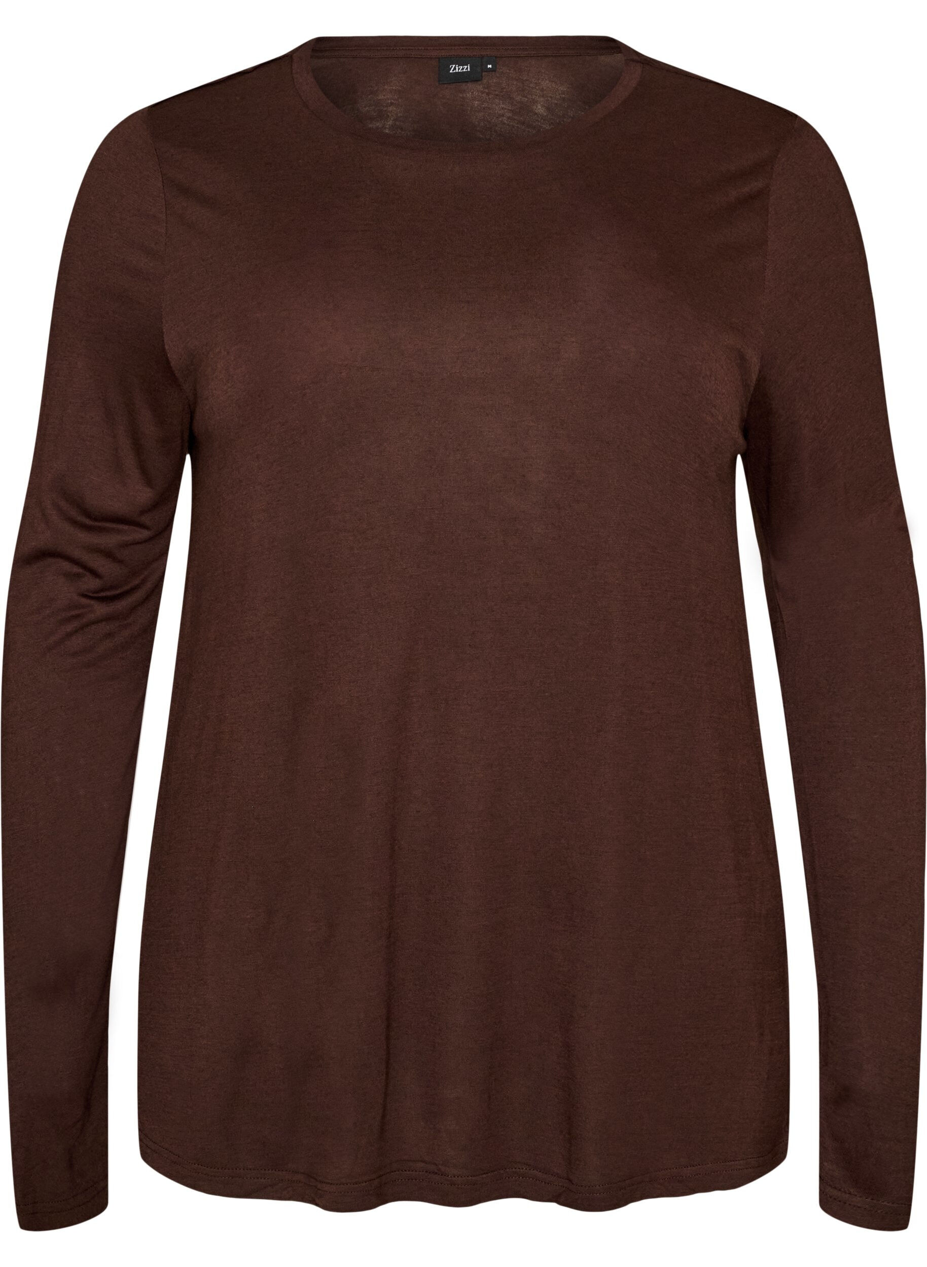 ZizziLang&aelig;rmet bluse i uld og viskose, Brun, Packshot image number 0