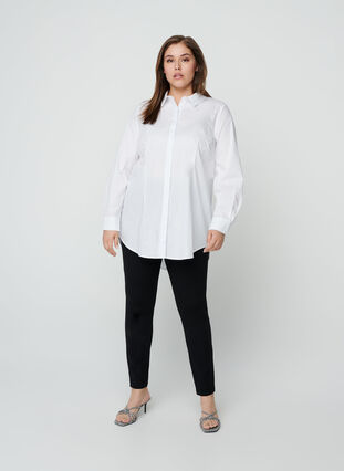 Langærmet skjorte i bomuld, Bright White, Model image number 2