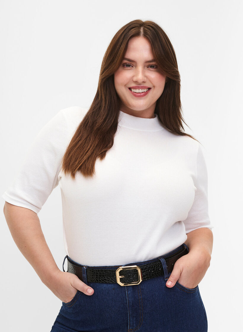 Imiteret læderbælte med croco mønster, Black w. Gold Buckle, Model image number 0