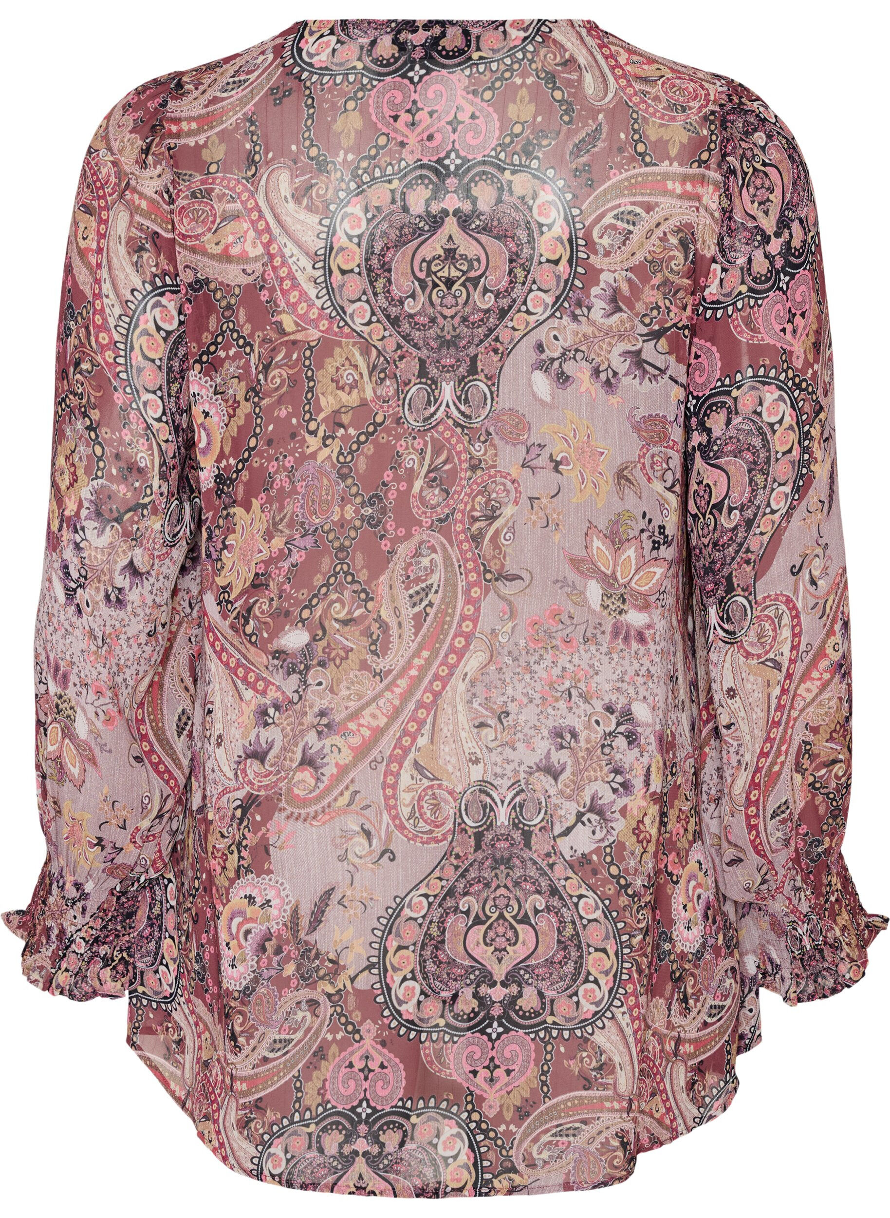 ZizziTunika med paisleyprint og smockmanchetter, Lyser&oslash;d, Packshot image number 1