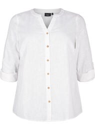 Skjortebluse i bomuld med v-udsk&aelig;ring, Hvid