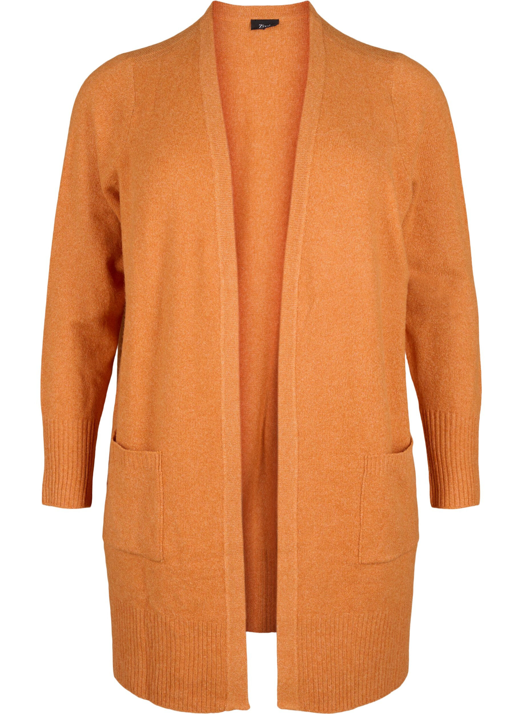 Zizzi Meleret strik cardigan med lommer, Orange, Packshot image number 0