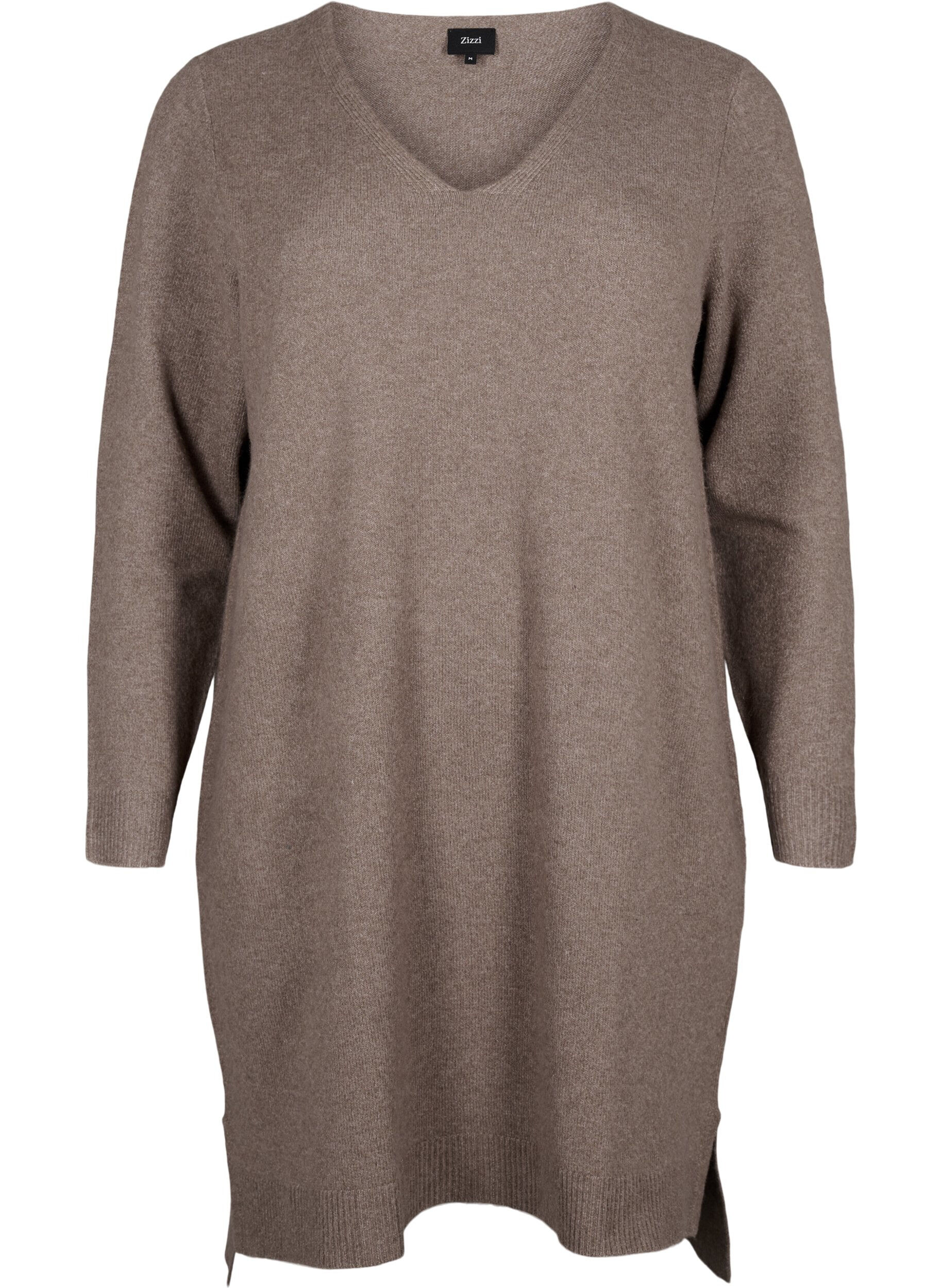 Zizzi Strikkjole med slids, Walnut/White, Packshot image number 0