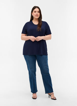 Kortærmet t-shirt i ribkvalitet, Navy Blazer, Model image number 2