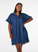 Denimlook kjole med knaplukning og fl&aelig;se&aelig;rmer, Bl&aring;, Model image number 0