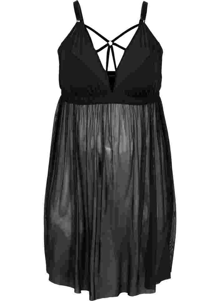 Transparent natkjole med string, Black, Packshot image number 0