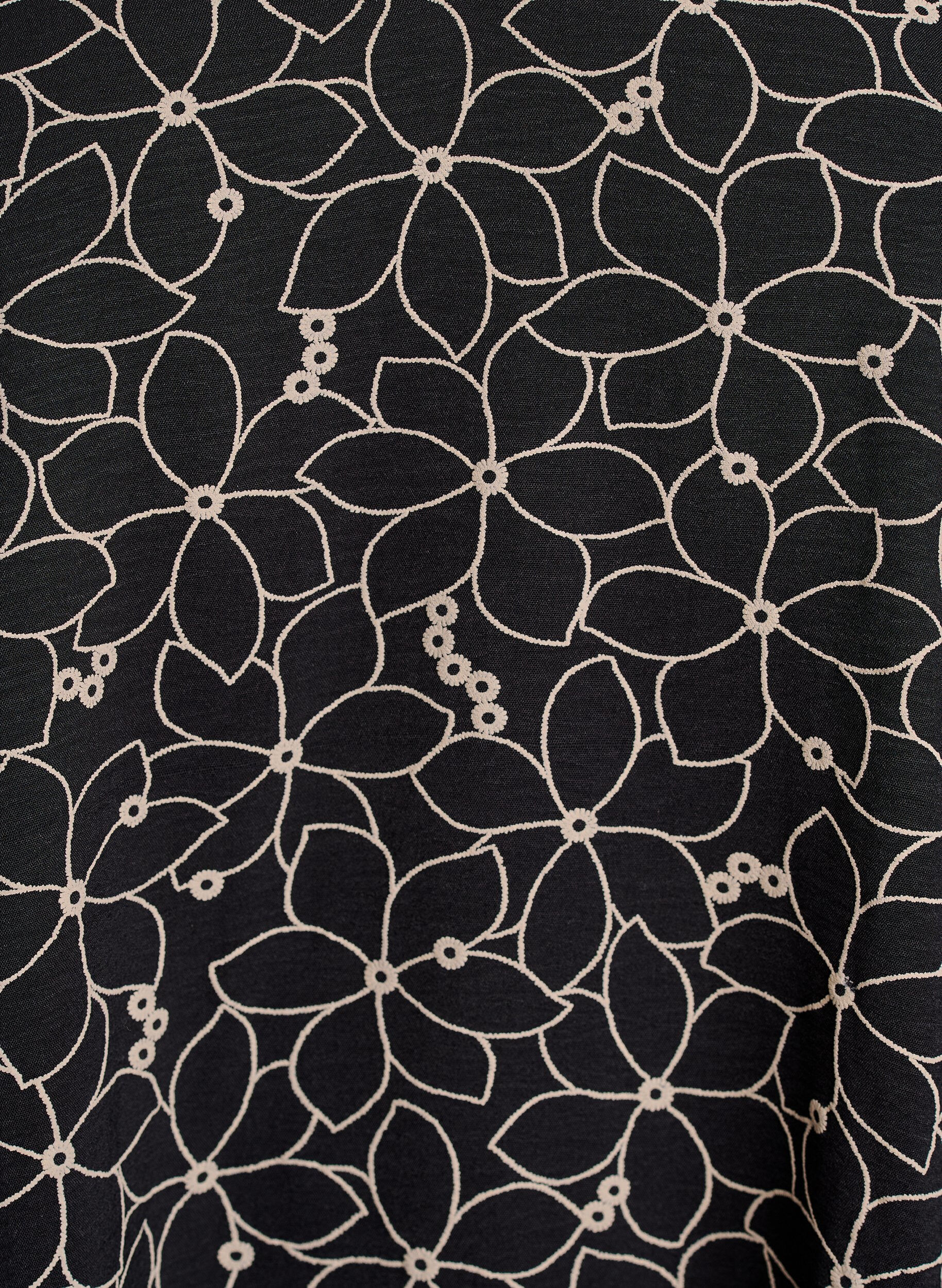 Zizzi Tunika med broderet blomsterm&oslash;nster og 3/4 &aelig;rmer, Sort, Packshot image number 2