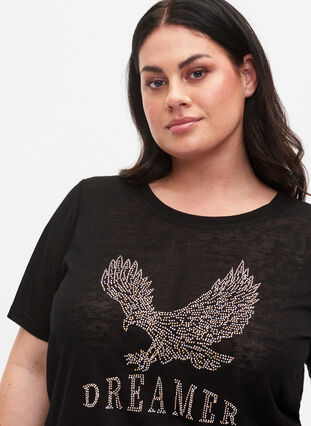 T-shirt med nitter og rund hals, Black, Model image number 2