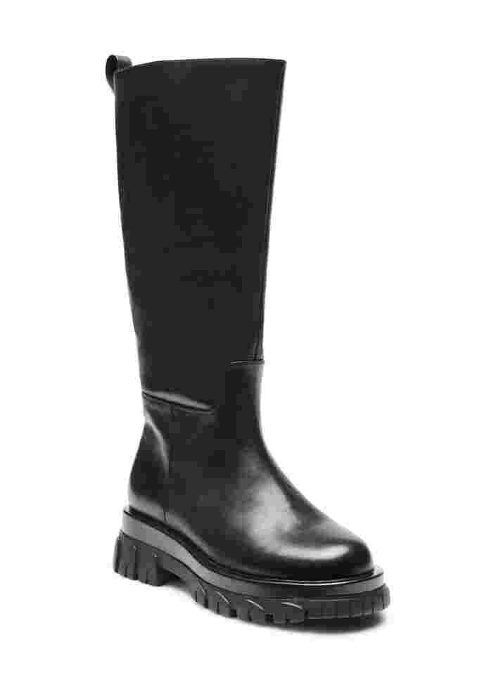 Wide fit læderstøvle med lynlås, Black, Packshot image number 2