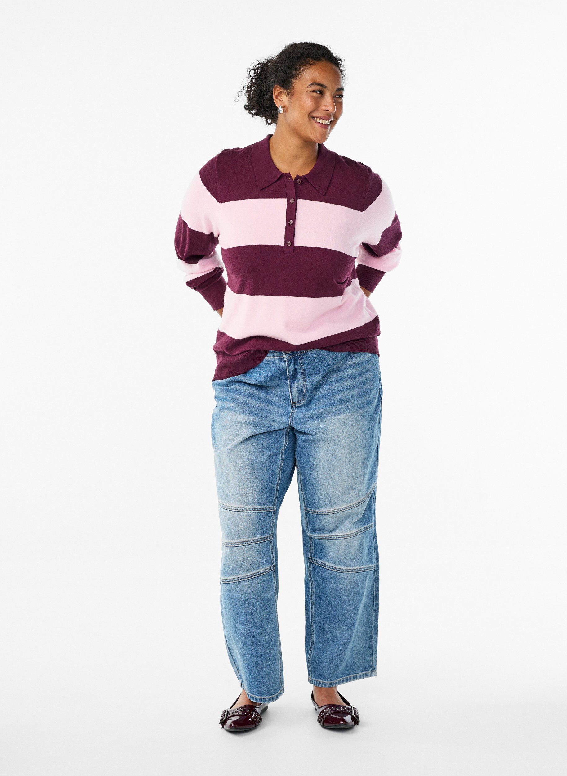 Zizzi Strikbluse med polokrave, R&oslash;d, Model image number 1