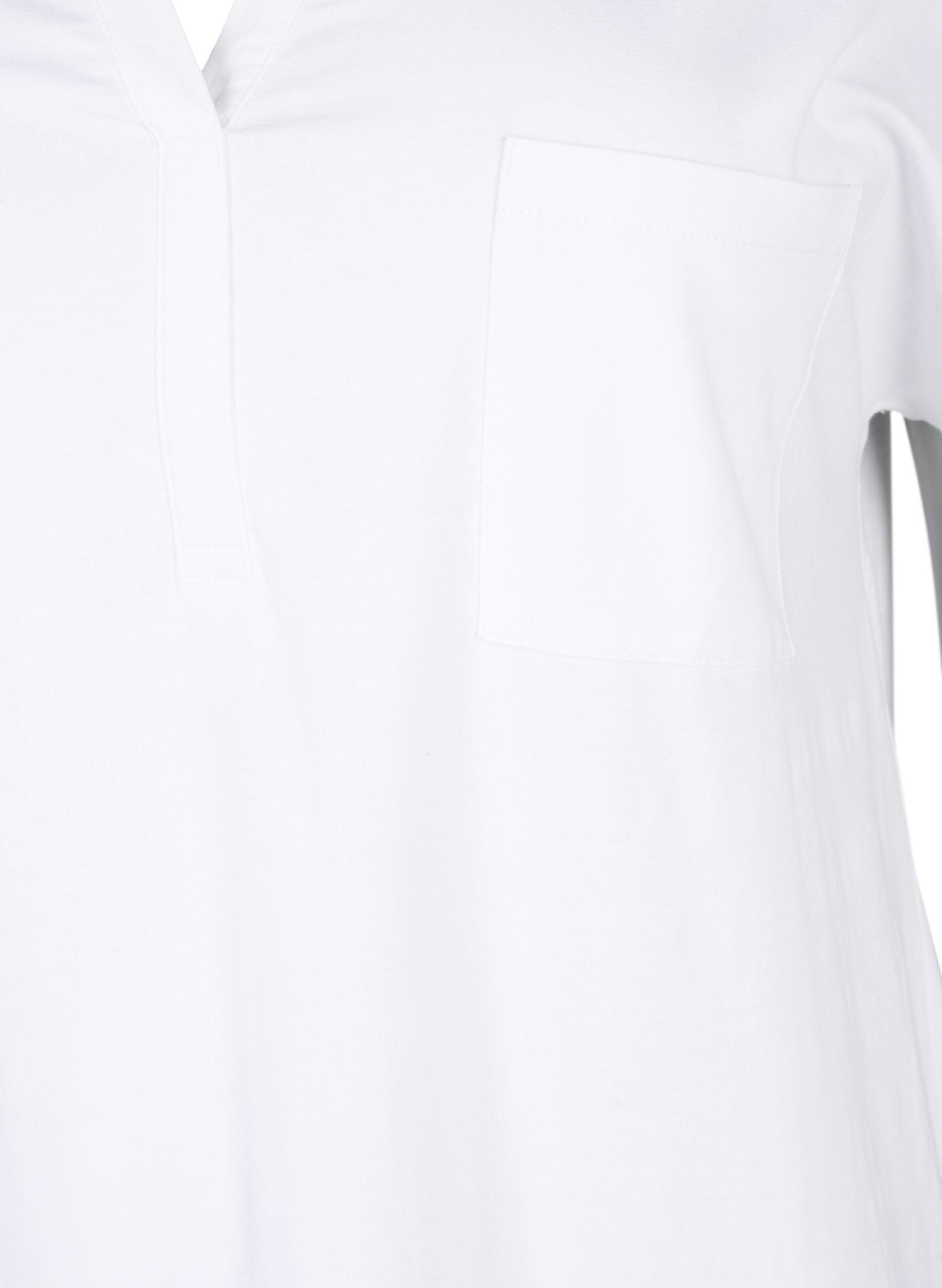 Zizzi T-shirt med v-hals og brystlomme, Bright White, Packshot image number 2
