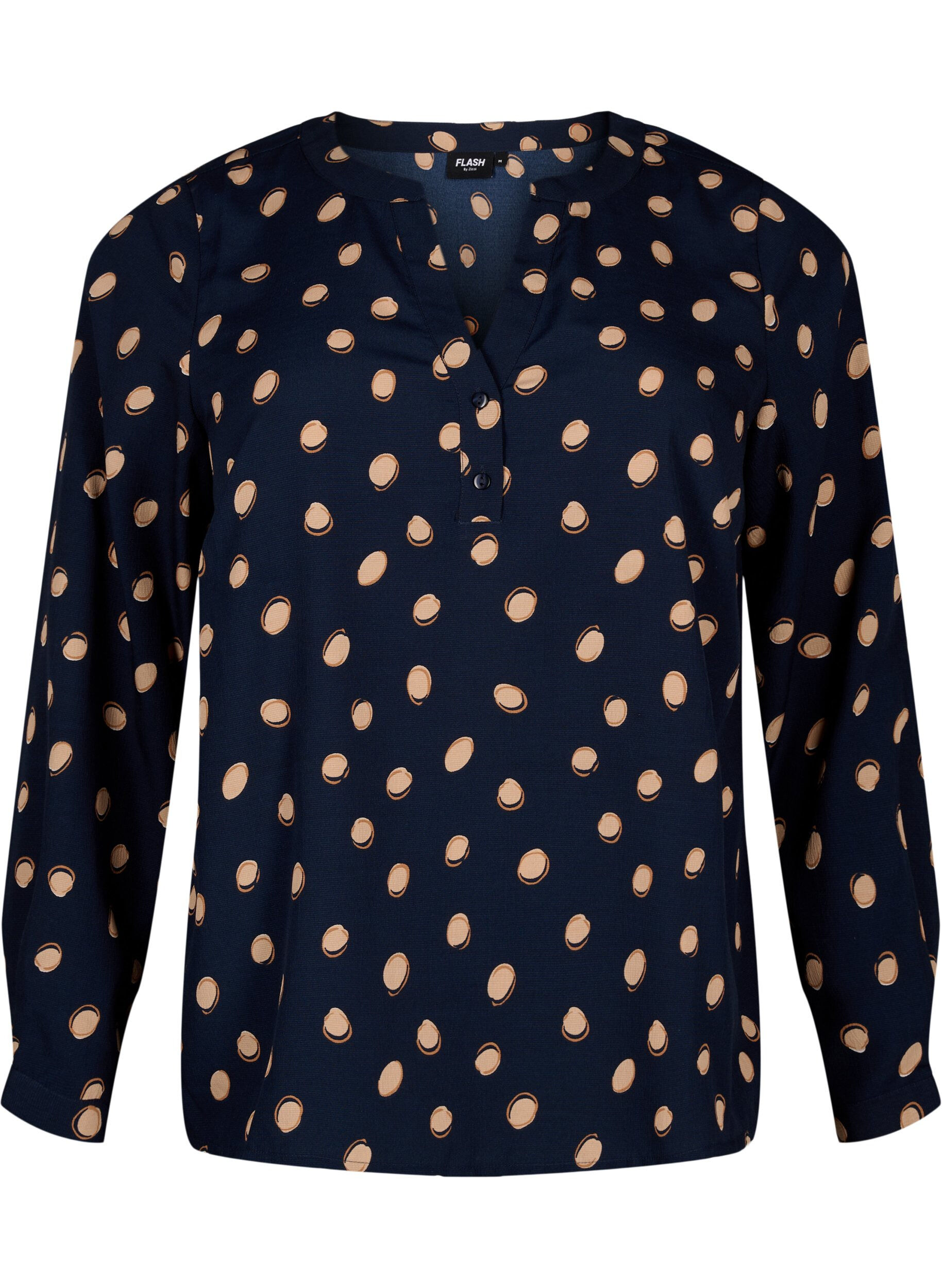 Zizzi FLASH - Lang&aelig;rmet bluse med print, Blue Double Dot, Packshot image number 0