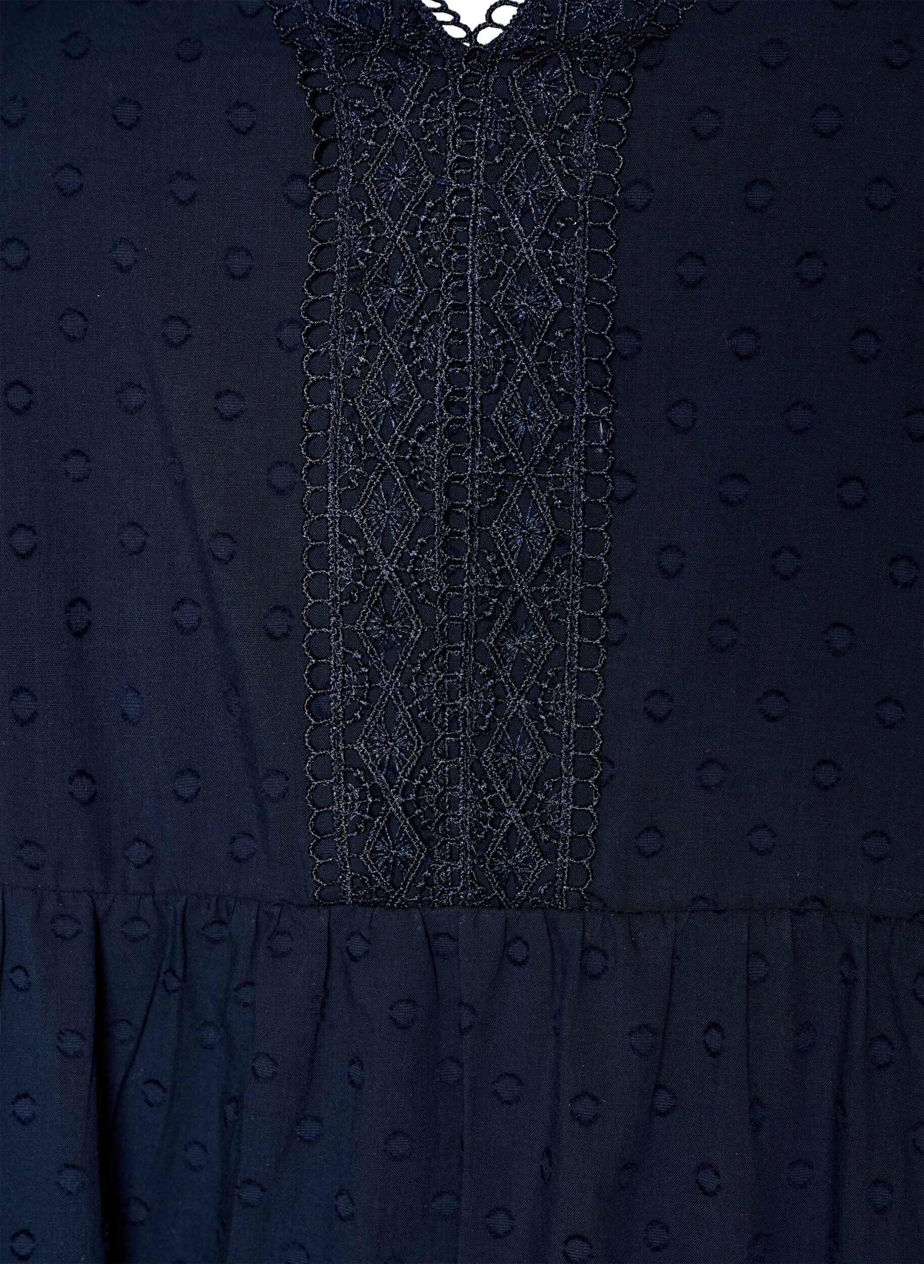 Zizzi Midikjole i bomuld med struktur og crochet-detaljer, Bl&aring;, Packshot image number 2