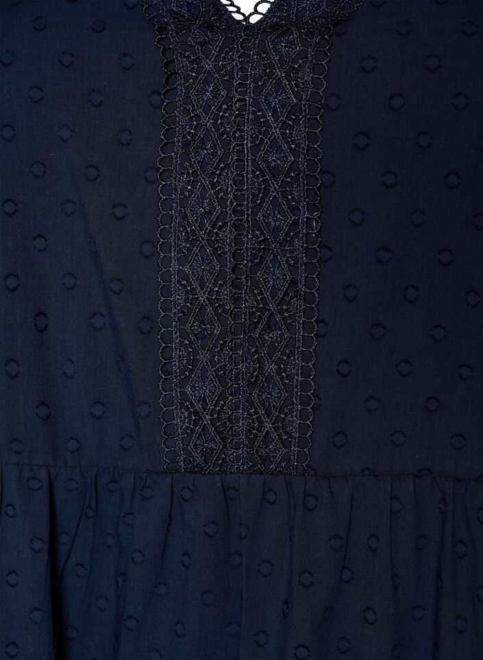 Midikjole i bomuld med struktur og crochet-detaljer, Bl&aring;, Packshot image number 2