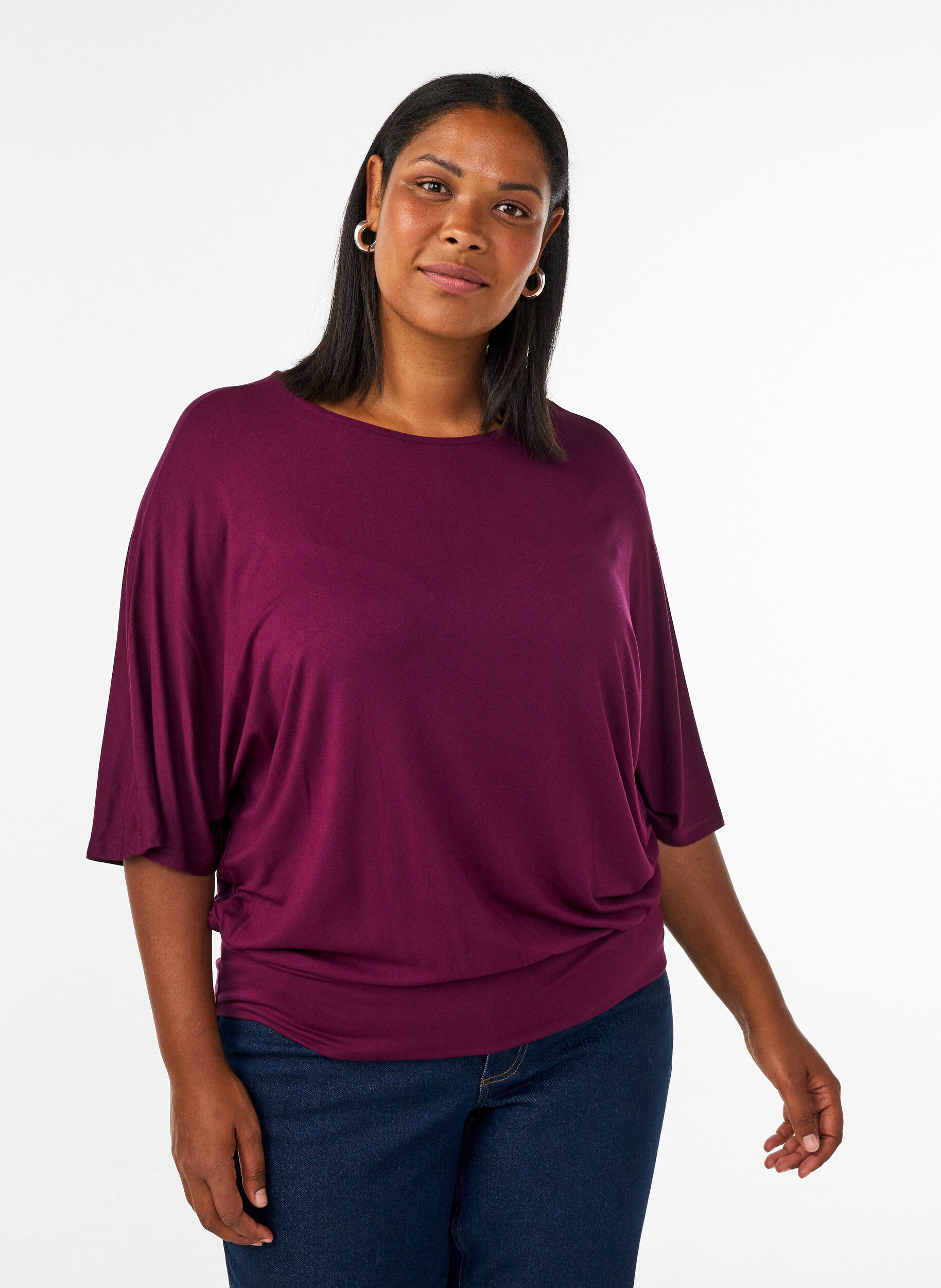 ZizziJerseybluse med albuelange &aelig;rmer og balloneffekt, Lilla, Model image number 0